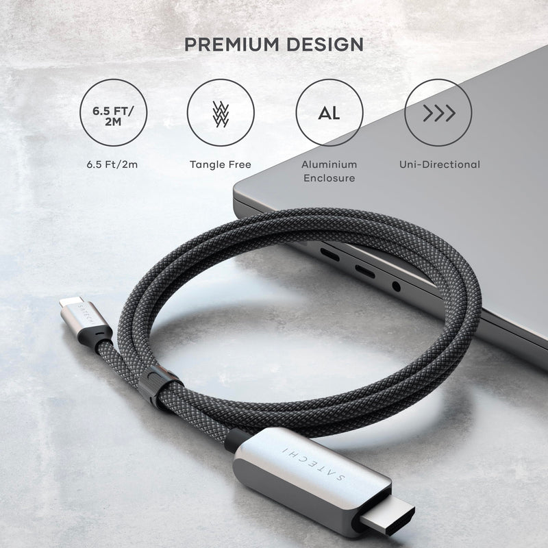 Satechi USB C to HDMI 2.1 8K Cable, with 8K @ 60Hz and 4K @ 120Hz, Type C to HDMI Cable, Thunderbolt 3/4 Compatible for MacBook Air/Pro/Neo, iPad Air/Pro, iPhone 17 and More (6.5 ft/2m) USB-C to HDMI