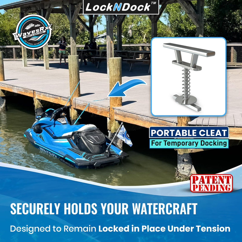 WAVESRX LockNDock™ Portable Docking Cleat for PWC & Small Craft | 316 Stainless Steel Temporary Boat Cleats 4 inch, Twist-to-Lock, Tool-Free,No-Drill Dock Rope Cleat 2 PACK