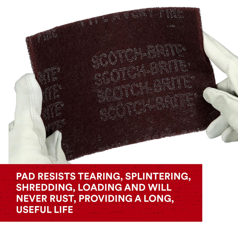 3M Scotch-Brite General Purpose 7447 Hand Pad, Very Fine Grade, 6 in x 9 in, Pack of 30, Aluminum Oxide, Surface Preparation, Scuffing, Blending, Cleaning, Maroon