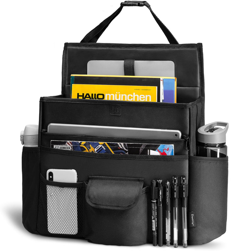 Elantrip Car Front Seat Organizer, Back Seat Storage with Adjustable Straps Truck Seat Organizers for Delivery Drive, Office File, Passenger Seat Black