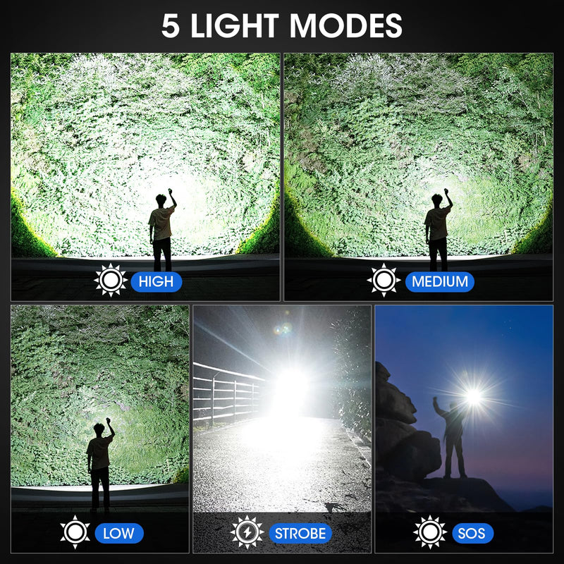 KINGCAESAR 3 Pack Flashlights 990000 High Lumens - Super Bright Rechargeable Flashlight with 5 Light Modes, IPX7 Waterproof Powerful LED Flash Light for Home, Camping