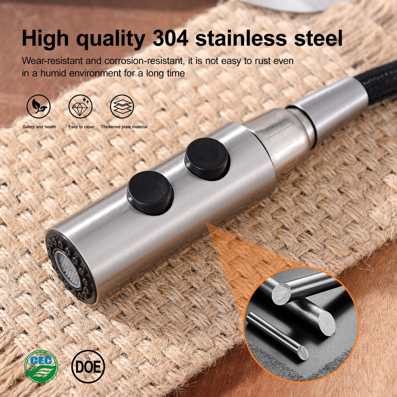 TIORIY Metal Kitchen Faucet Head Replacement, Pull Down Spray Head with 15 Adapters, 2 Function Kitchen Sink Spray Nozzle, Stainless Steel, Brushed Nickel