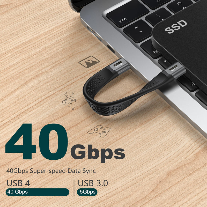 Short USB C Cable (5inch), Thunderbolt 4 USB 4 Cable with 40Gbps Data Transfer 240W PD Fast Charging 8K@60Hz, Compatible for iPhone 15 Pro Max, External SSD, Docking, eGUP Laptop 13CM C-C 40/240W 1