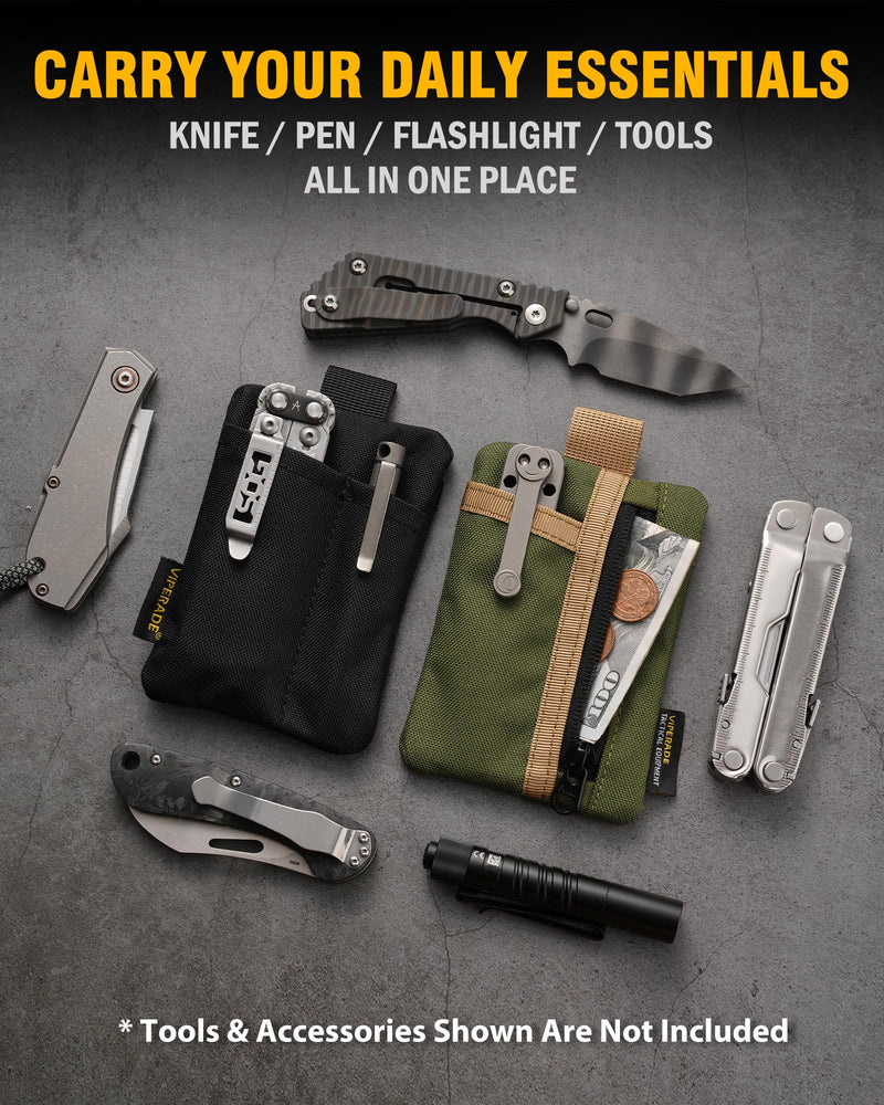 VIPERADE VE28 6-in-1 EDC Pouch, 500D Compact EDC Pocket Organizer, Molle Extension Tool Storage Bag, Small Coin Purse/Card Holder/Swiss Army Knife Pocket Pouch (Black) Black