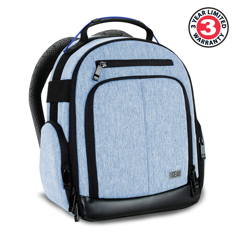 USA Gear Portable Camera Backpack for DSLR with Customizable Accessory Dividers, Weather Resistant Bottom and Comfortable Back Support - Compatible with Canon, Nikon, Sony, Fujifilm, and More (Blue) Compact Blue