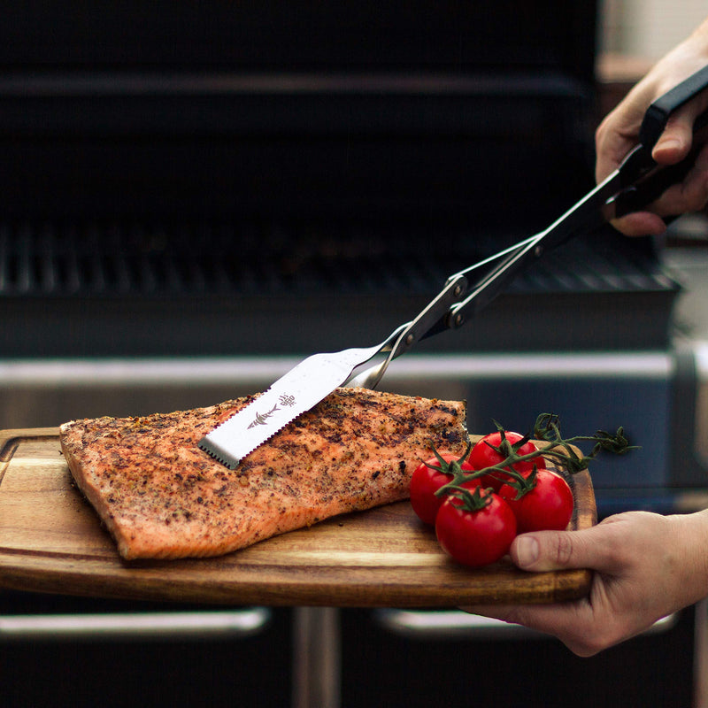 Shark BBQ Grill Tongs - 17 inch Black. Professional kitchen and outdoor grilling utensil. Long reach Barbeque Grilling Tongs. Ideal for steak, fish, burger, and sausage Black Long-reach