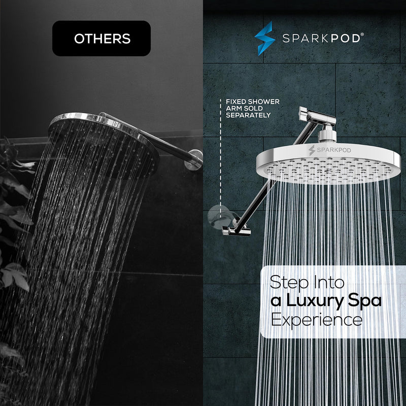 SparkPod Round Rain Shower Head with Extension Arm - Height Adjustable Shower Head with High Pressure Performance - Easy 1-Minute Installation (8" Round, Luxury Polished Chrome) 1. Luxury Polished Chrome Round 8" 16" Arm