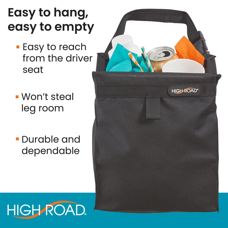 High Road TrashStash Hanging Car Garbage Bag with Push-Close Lid and Waterproof Bin for Car, SUV and Truck Seat Backs - Holds 3 Gallons of Car Trash (Black) Black 3 Gallon