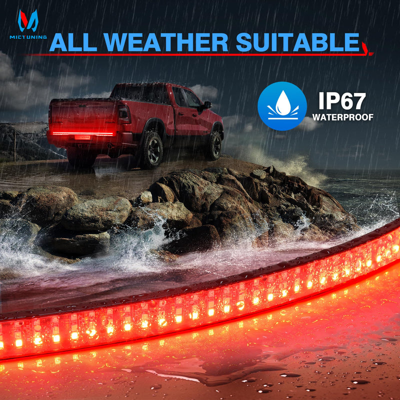 MICTUNING 60 inches Red Sequential Turn Signal Brake Running White Reverse Lights, Triple Row 504 LEDs Tailgate Strip Light Waterproof for Ford F150/RAM 2500 60"Red Turn Signal