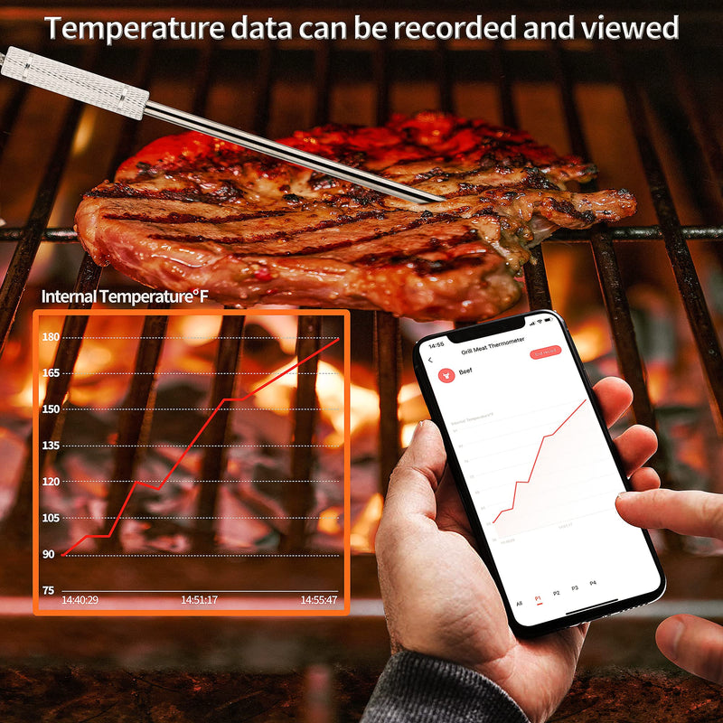 DIGITEN Bluetooth Grilling Thermometer Wireless Meat Thermometer with 4 Probes BBQ Thermometer Smoker Thermometer Instant Read Thermometer Smart Rechargeable Food Thermometer