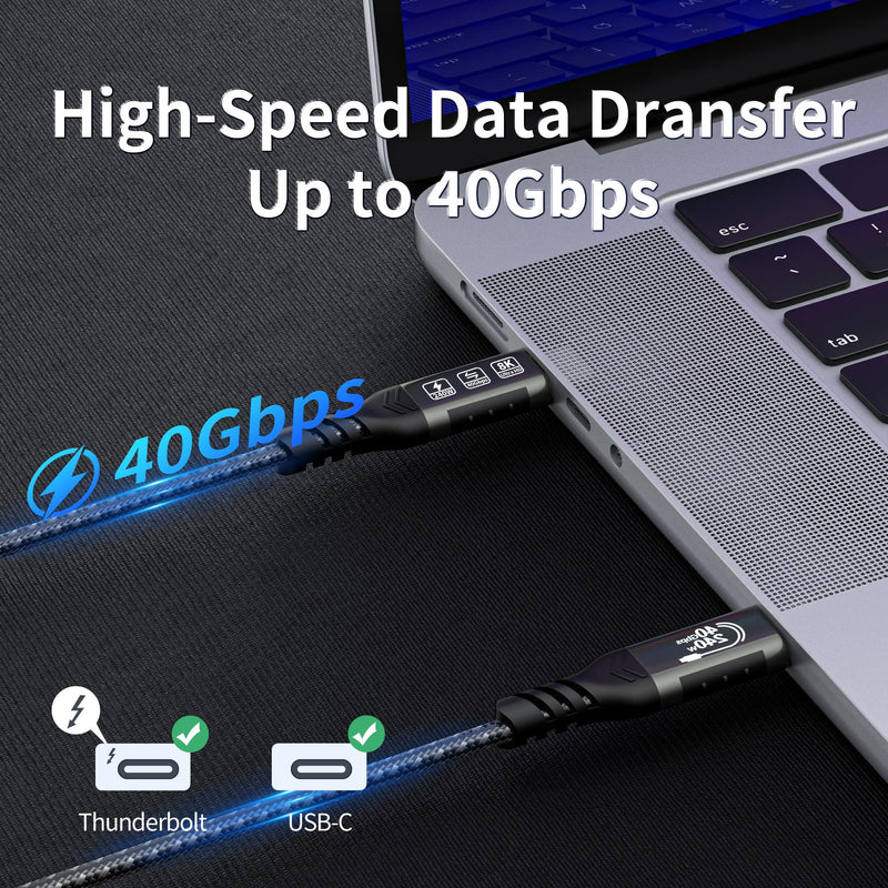 Thunderbolt 4 6.6ft USB C Cable - Supports 40Gbps Data Transfer and 8K/4K Video - Compatible with Thunderbolt 4/3 Monitor, Hub, Docking Stations - Black 40Gbps Data Transfer cable-2M/6.6FT