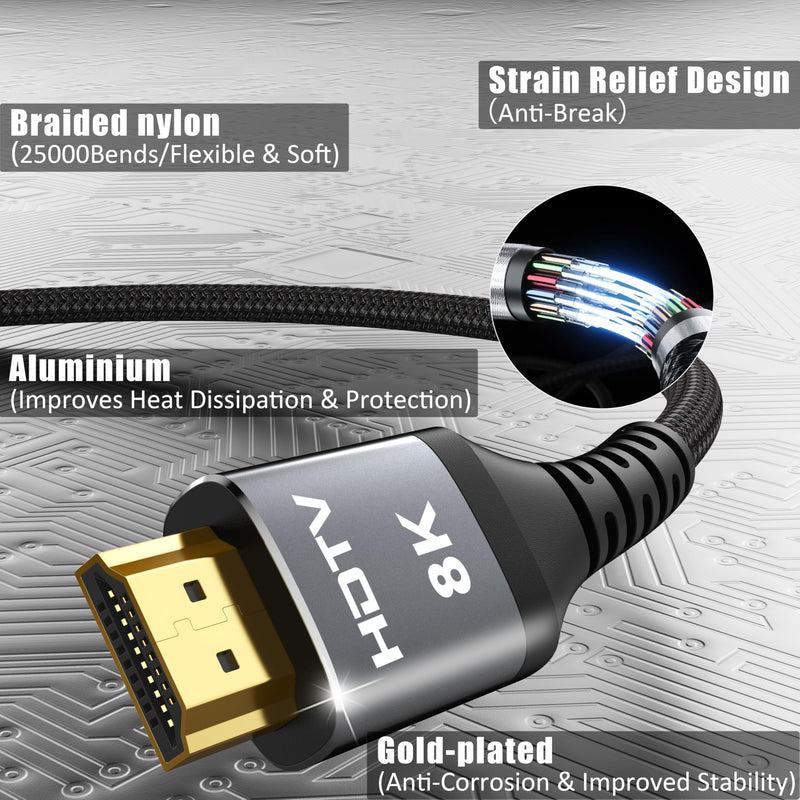 8K HDMI Cable 3FT, High Speed 48Gbps HDMI 2.1 Cord for Neat, Support HDR10+, SBTM, QMS, CEC, HDCP 2.3 for TV, Monitor, Computer, Laptop, HDMI Switch, HDMI Splitter, HUB, KVM, Projector Grey 1