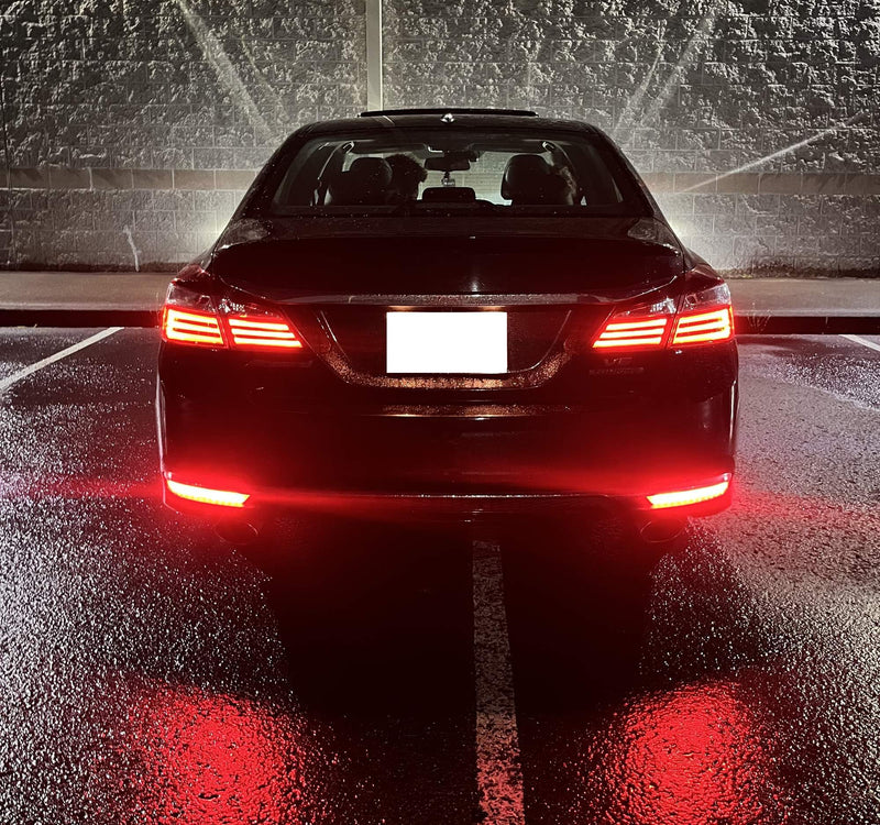 iJDMTOY OE-Spec Red Lens Full LED Lower Bumper Reflector Lights Compatible With 2016-2017 Honda Accord Sedan, Function as Tail, Brake, Rear Fog Lamps & Sequential Blink Turn Signal