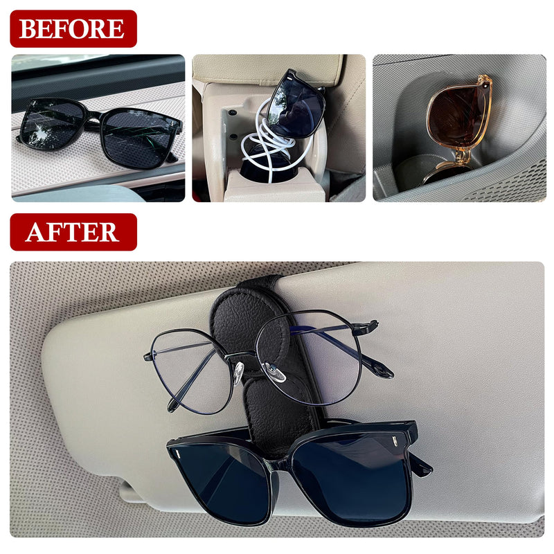 KIWEN Sunglasses Holder for Car Visor, Magnetic Leather Sunglass Eyeglass Hanger Clip for Car Sun Visor Accessories (1, Black) 1 Pack