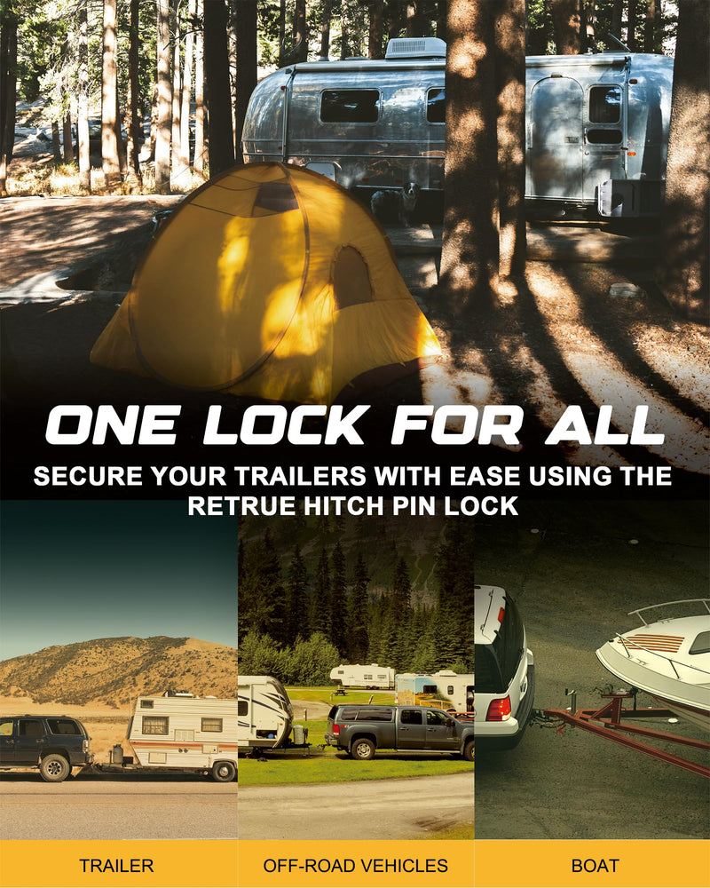RETRUE Trailer Hitch Locks, 5/8" Locking Hitch Pin for 2" and 2 1/2" Receiver Class III IV Hitch, Tow Hitch Pin Lock Dia 3-1/2” Long Pin with O-Rings Weatherproof Caps for Trailer Truck Car Boat 1 Pack Black
