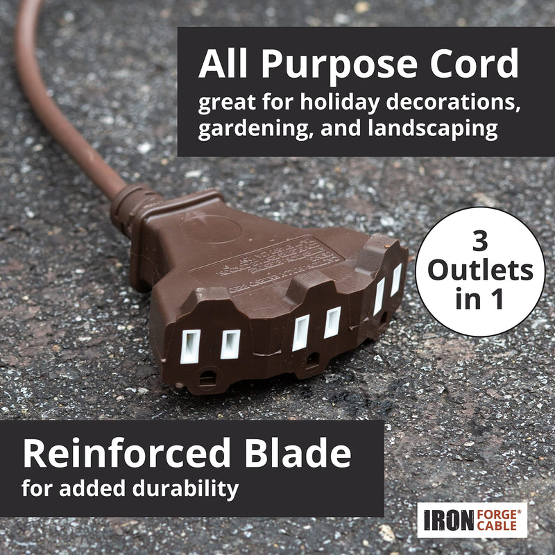 Iron Forge Cable 25ft Brown Outdoor Extension Cord with 3 Outlets - 16/3 SJTW 25ft Extension Cord 3 Prong, 13 Amp All-Weather Heavy Duty Power Cable
