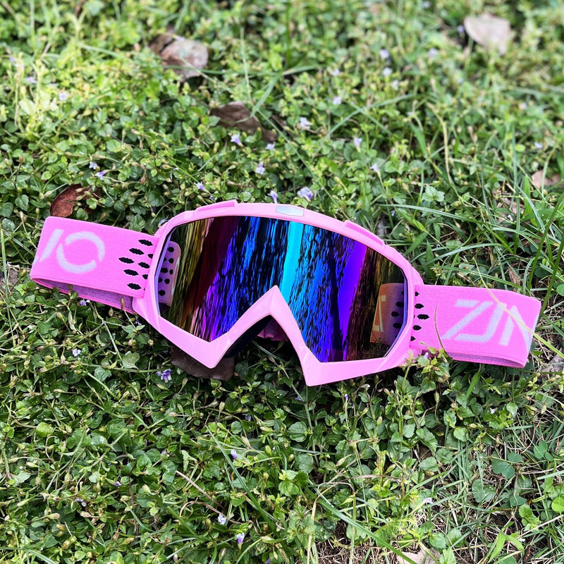 Dirt Bike Goggles ATV Goggles Motocross Off Road Goggles Motorcycle Riding Racing MX UTV Goggles Windproof Dustproof Scratch Resistant Anti UV Goggle for Adults Men Women and Youth Pink Frame+color Lens