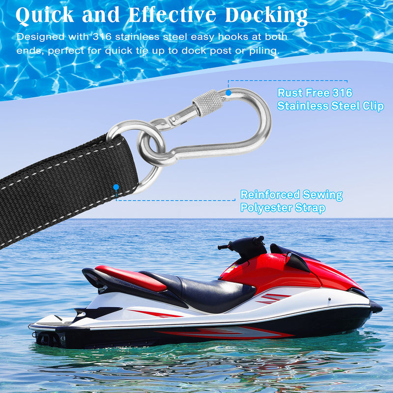 Itayak Boat Bungee Dock Line, 10-18ft Shock Absorption Elastic Mooring Anchor Rope Stretch Cord with Stainless Steel Clip Accessories for Boat, Pontoon, Kayak, Jet Ski, Canoeing, Watercraft 10ft Stretch to 18ft Black