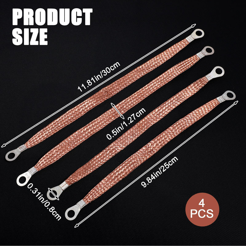 4pcs Engine Ground Strap,Ground Strap Automotive, with Ring Terminals, Durable Flat Braid Grounding Straps, for Vehicle Engines, Engine Copper Grounds Straps,Orange