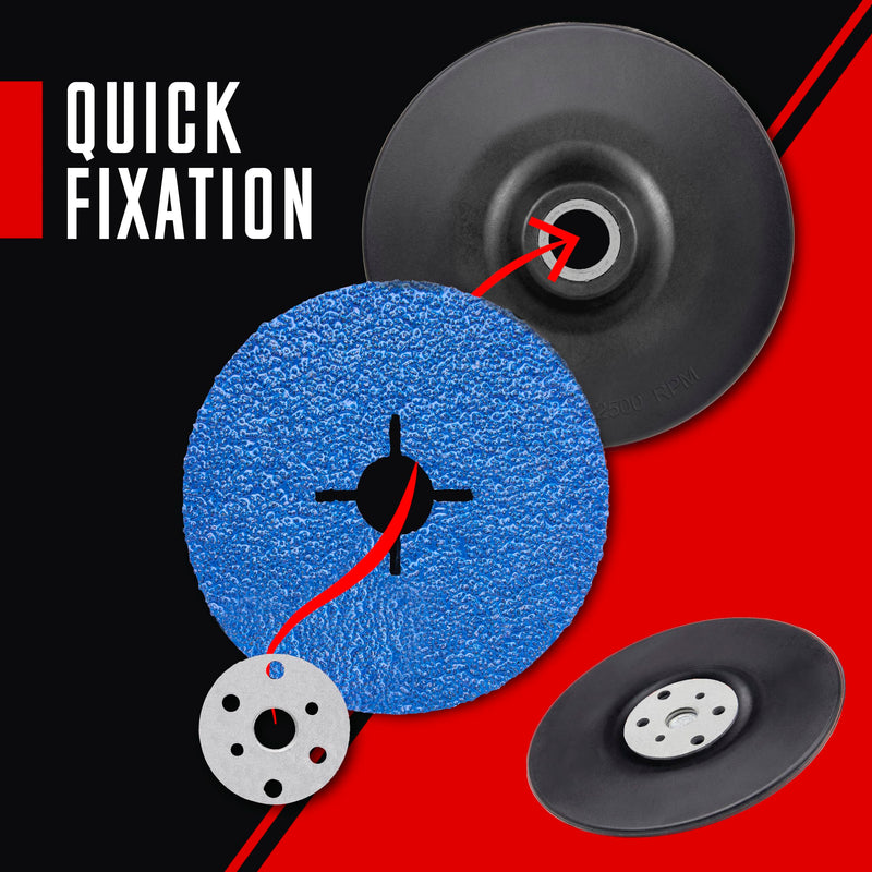 Zirconia Resin Fiber Sanding and Grinding Discs for Angle Grinder, 5” x 7/8”, 60 Grit, 25-Pack + Backing Pad + Lock Nut 60.0