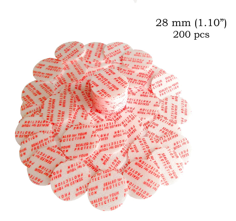 Torque Activated Pressure Sensitive Seals Cap Liners - 28 mm (1.10") -200 PCS -Made in USA- for Glass & Plastic Bottles & Containers - No Induction Sealer Needed