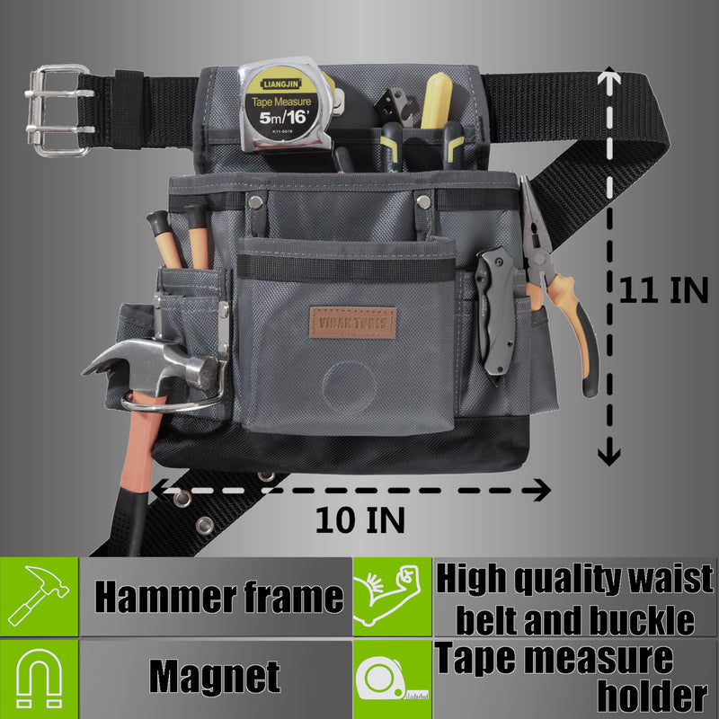 VIDAR TOOLS Small Tool Belt Pouches,Tool Belts for men,magnetic tool belt,11-Pockets,Electrician Construction,Carpentry.Heavy Duty nylon belt with metal buckle.1680D Oxford. DB-02