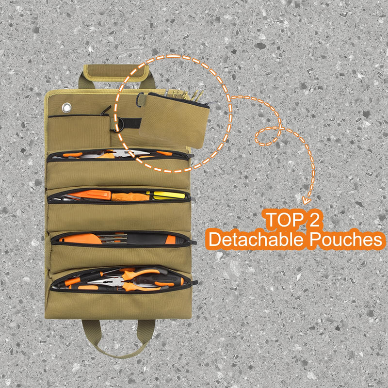 Tool Roll Up Bag, ZMyHeart Tool Organizer Bag,Tools Storage Box,11 Pouches,Grease Resistance,Tools Carrier Bag for Electrician,Mechanic,Plumber,Carpenter,Craftsman,Hobbyist,Gift for Men (Khaki) Khaki