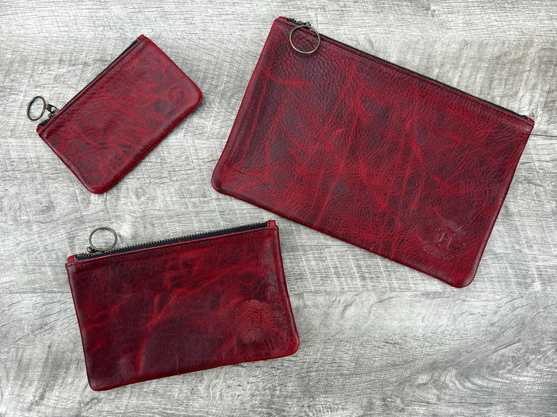 Leather Pouch with Zipper (Canyon Rouge, X-Small 5.5" x 3") Canyon Rouge