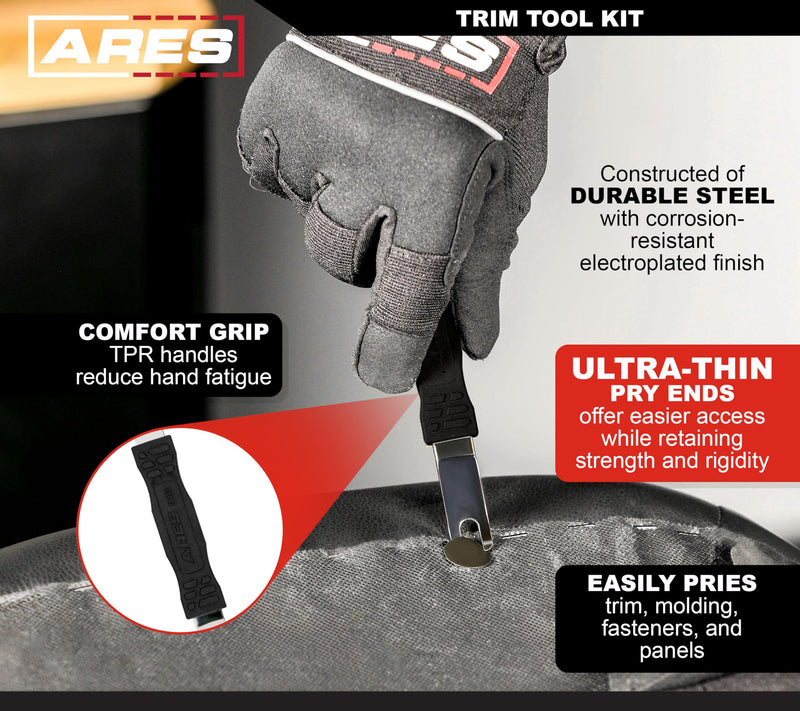 ARES 10123 – 2-Piece Automotive Trim Tool Kit – Ultra-Thin Prybar Ends Offer Superior Strength Without Damaging Material – Removes Trim, Molding, Fasteners, Panels, and More 2-Piece Auto Trim Tool Kit