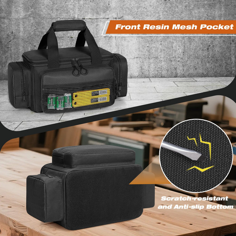 Small Tool Bag with Anti-friction Bottom, Tactical 12" Tool Tote for Men, Hand Tool Storage Organizer for Electrician, Repairman and Carpenters, Black