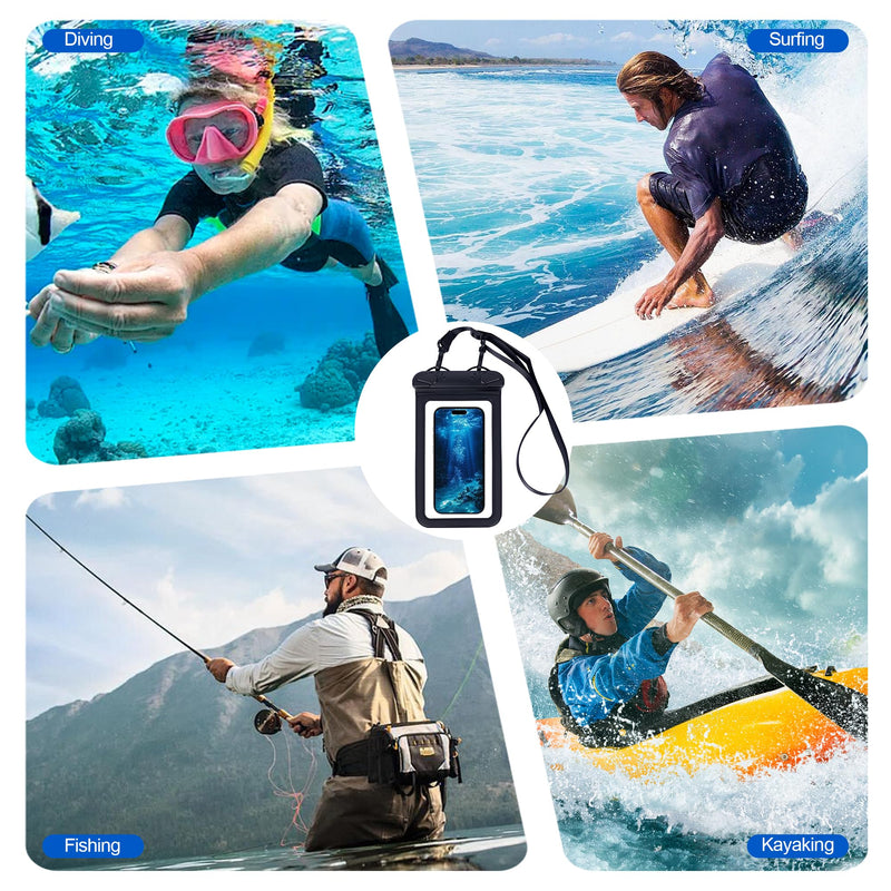 IPX8 Waterproof Phone Pouch Universal Cell Phone Dry Bag Patented Sealed Lock Lanyard Mobile Phone Case for Swimming Surfing Beach for iPhone 17 16 15 Samsung S26 S25 Xiaomi up to 8.9" Black - 2 Pack 8.9 inch