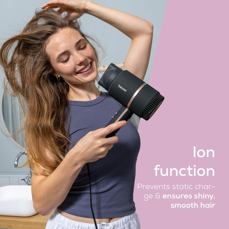 Beurer HC35 Compact Hair Dryer with Ion Function, Lightweight Hairdryer with Narrow Styling Nozzle & Storage Bag, Professional Ionic Hairdryer with Powerful 1600-2000 Watt