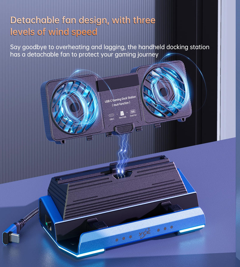 Docking Staion for Steam Deck/ROG Ally/Legion Go,14 in 1 Double Fan Steam Deck Dock M.2 NVMe Expansion Slot. 1000Mbps Ethernet,3.0 PD100W Charging, HD 2.0 4K@60Hz. 4 USB Port. Slot Steam Deck Dock.