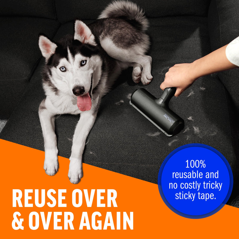 ChomChom Roller Pet Hair Remover and Reusable Lint Roller - Cat and Dog Hair Remover for Furniture, Couch, Carpet, Clothing and Bedding - Portable, Multi-Surface Fur Removal Tool (Black) Black
