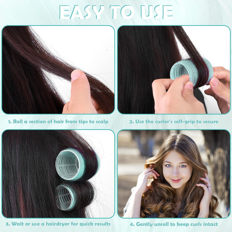 15 Self Grip Hair Rollers Self Holding Green Rollers Gripping Sticky Rollers Salon DIY Hairdressing Curlers Hair Curling Tools for Men Women Long Medium Short Hair (44MM)