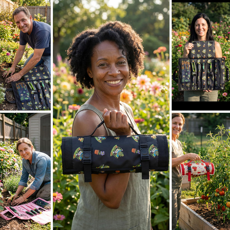 Garden Tool Bag, Roll-Up Garden Tool Holder with Deep Pockets | 900D Polyester Heavy Duty Gardening Tote | Compact Washable Organizer for Tools, Seeds, and Essentials (Tools Not Included) Ogre Print
