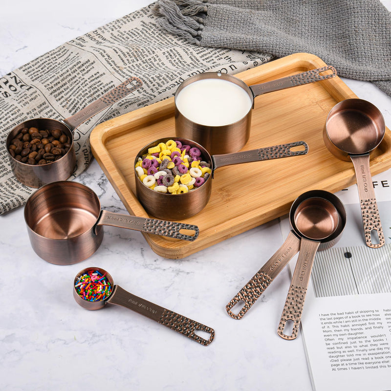 Copper Plated Measuring Cups and Spoons set 18 for Dry & Liquid, Metric & US Stainless Steel Measuring Cup and Spoon Set with Leveler for Baking & Kitchen Copper A: 8cups+9spoons