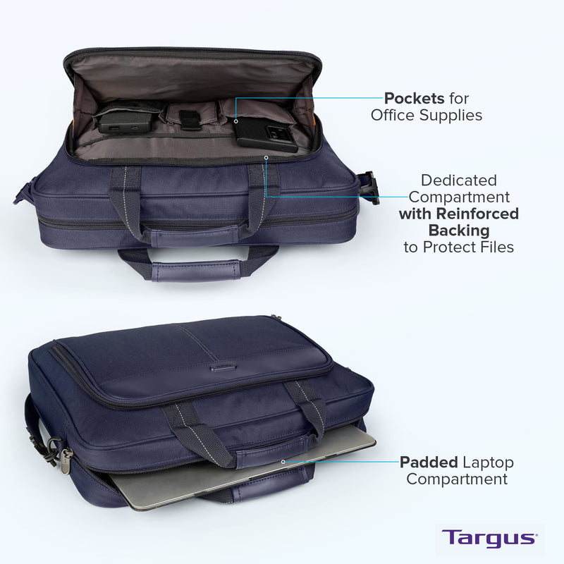 Targus 15-16 Inch Classic Slim Ergonomic Briefcase and Messenger Bag for 16" Laptops and Under (TCT027US) 16 inch Blue