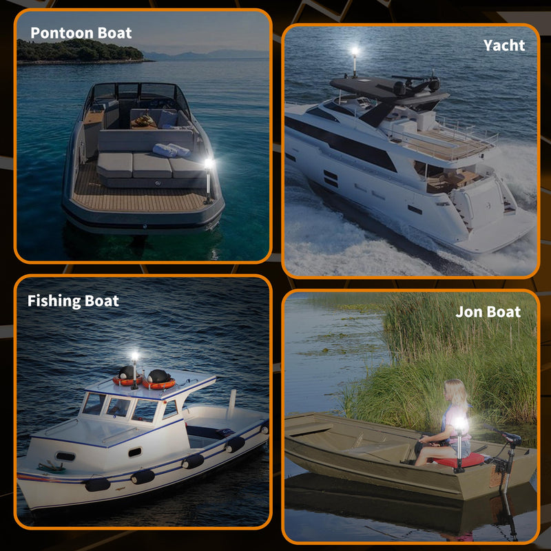 RVZONE Stern Lights for Boats, 12 inch 180° Fold Down Anchor Light IP67 Navigation Lights 360° White LED Boat Lights for Pontoon, Bimini Top, Yacht (Black) Black