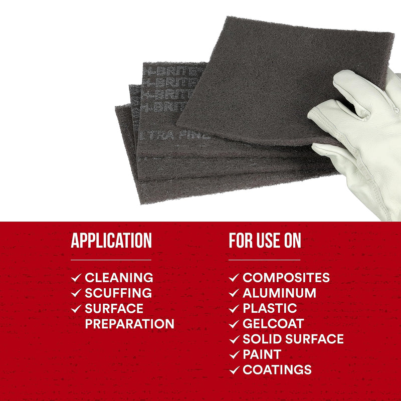 3M Scotch-Brite Ultra Fine Grade 7448 Hand Pad, Pack of 20, 6 in x 9 in Hand Pads, Nonwoven Silicon Carbide, Surface Preparation, Scuffing, and Cleaning, Gray