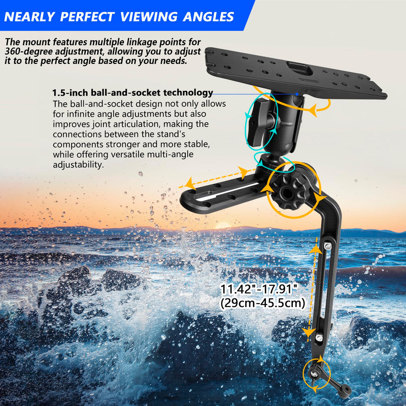 Kayak Fish Finder Mount,1.5" Ball Universal Mounting Plate with Transducer Mounting Arm, Marine Electronic Mount Plate with Low Profile Track, Compatible with Scotty, Lowrance, Garmin Installation Panel-L