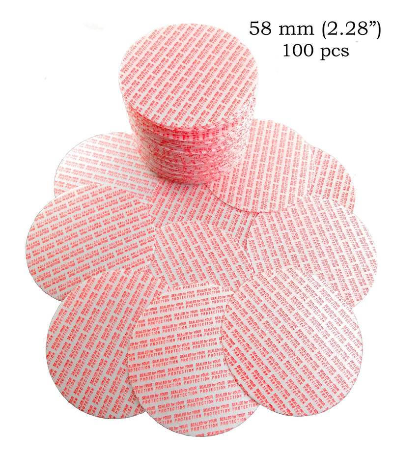 Torque Activated Pressure Sensitive Seals Cap Liners -58 mm (2.28")-Made in USA- 100 PCS - for Glass & Plastic Jars - No Induction Sealer Needed