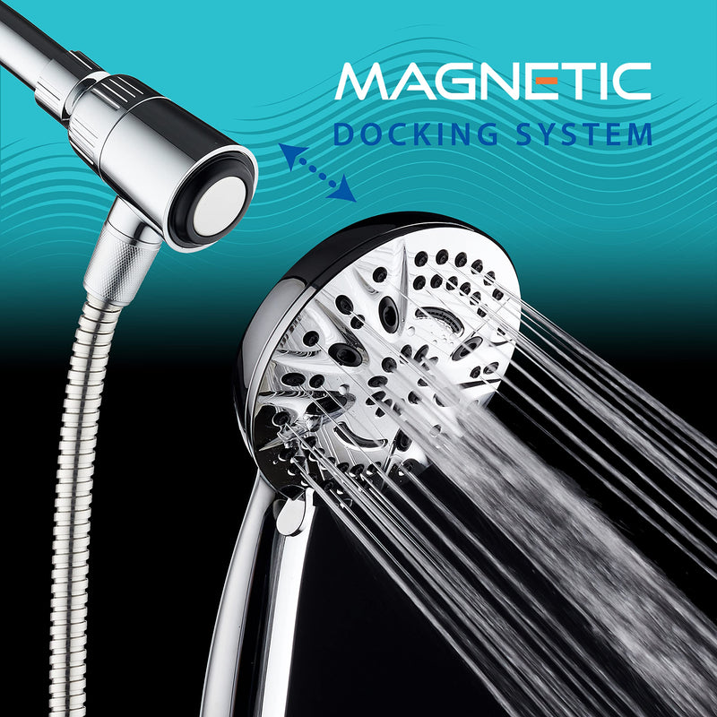 AquaDance New Magnetic Guidance Docking System - High-Pressure 8-setting Handheld Shower Head with Giant 5 inch Face, Magnetic Bracket, Extra-long 72 inch Stainless Steel Hose/All Chrome Finish All Chrome