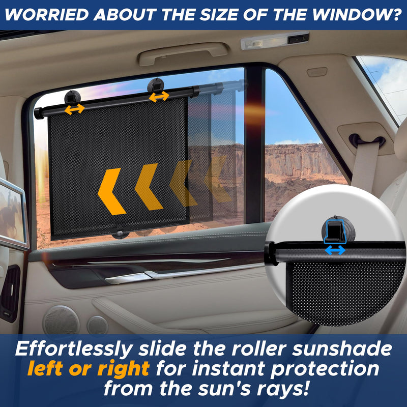 EcoNour Car Side Window Sun Shade (2 Pack) | Retractable Roller Sunshade for Kids | Baby Car Window Shades for UV and Sun Glare Protection | Baby Travel Accessories (15"x17") Medium