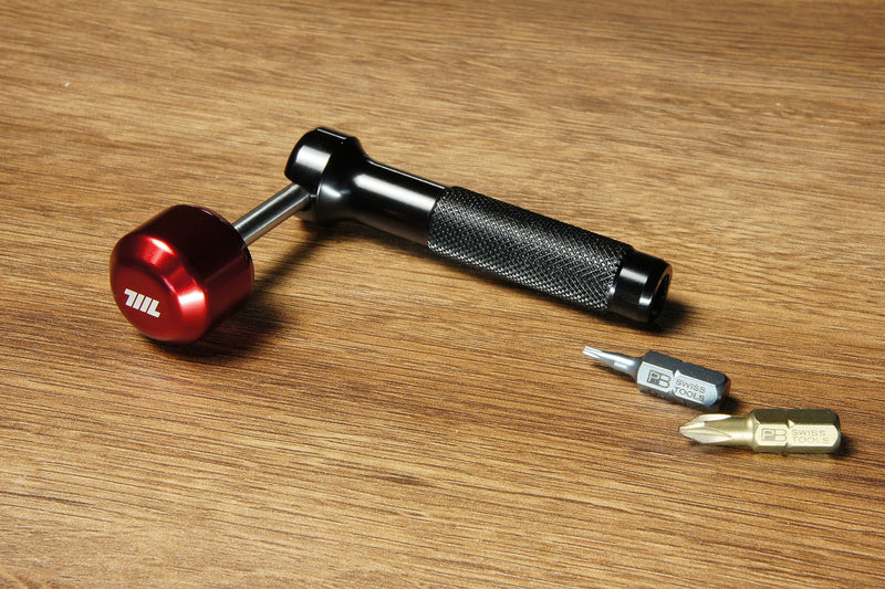 711L Lollipop Bit Driver - Pocket EDC Screwdriver with Retractable Lever for Extra Torque - Interchangeable 1/4" Hex Bit Driver (Aluminum Black) Aluminum Black Red