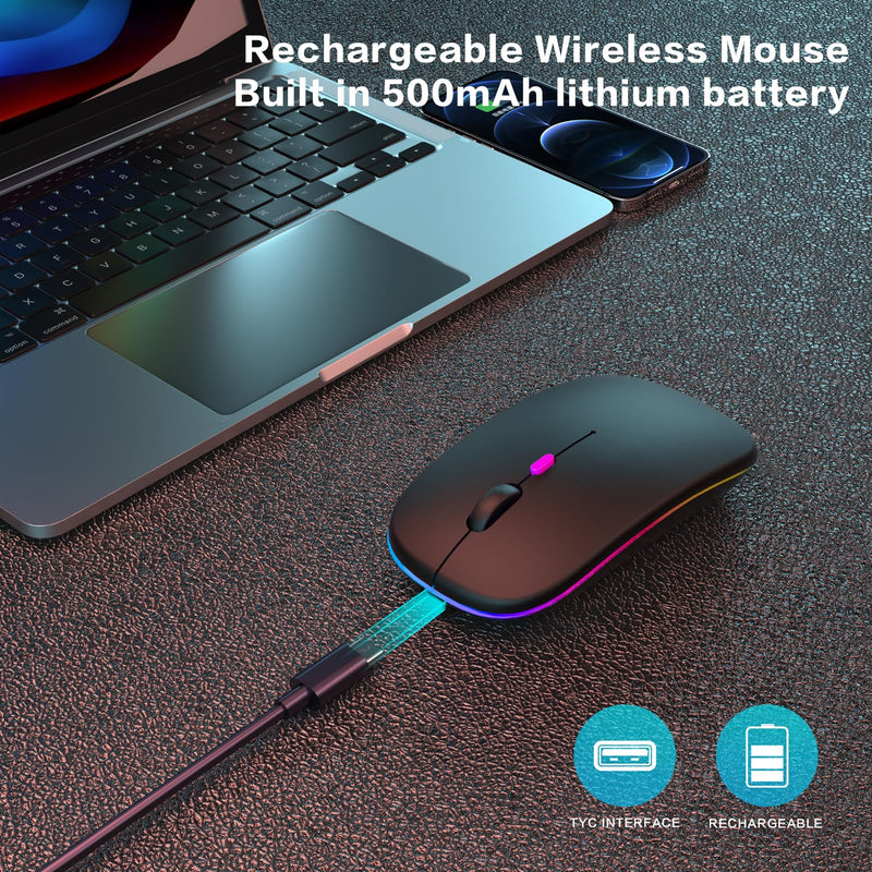 Wireless Bluetooth Mouse,LED Rechargeable Laptop Mouse.Portable Computer Mice use(BT5.2 and USB 2.4G) Dual Mode Connection,Silent,Slim,for Apple Laptop/ipad Tablet/Mac/PC. (Pearl Black) Pearl Black