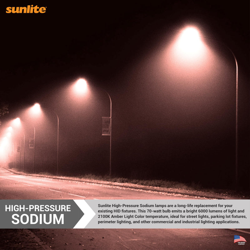Sunlite 03610 LU70/MED High Pressure Sodium Light Bulb, 70 Watts, ED17/MED, Medium Base (E26), ANSI Code S62, 6000 Lumen, 24000 Life Hours, Clear, 2100K
