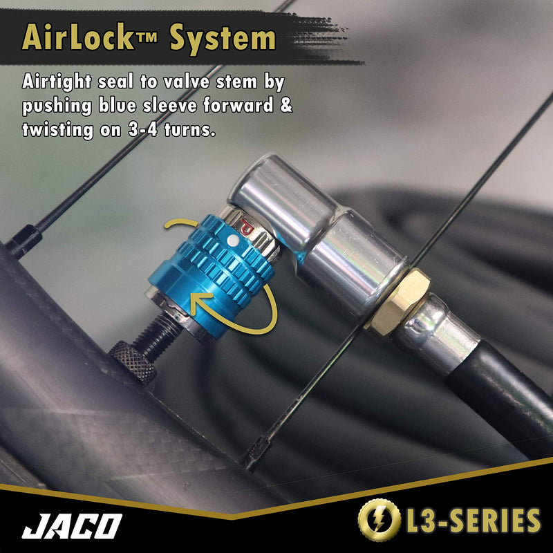 JACO Lightning L3-Series Bike Tire Air Chuck for Presta & Schrader Valves - 1/4" F-NPT (Open Flow) (Pack of 2)