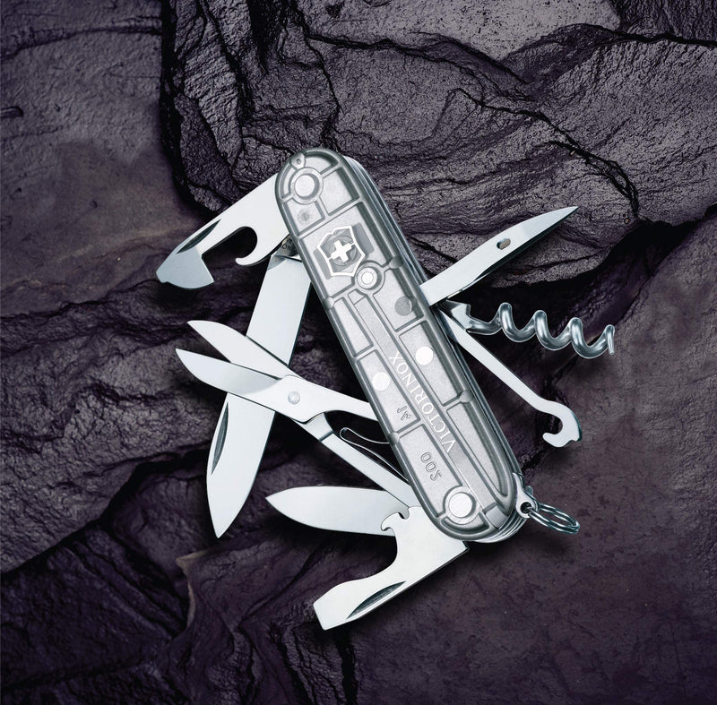 Victorinox Climber Swiss Army Knife, 14-Function Pocket Knife, Silver | Swiss-made pocket knife, durable construction, multifunction tool, camping and everyday use Silver Tech
