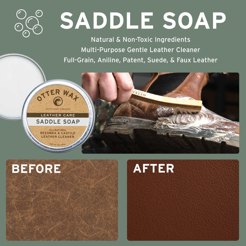 Otter Wax Leather Care Kit | 100% All-Natural Leather Care Products | Made In The USA | Includes Saddle Soap & Leather Salve | Color Safe | Ideal for Shoes, Boots, Jackets, Car Interiors